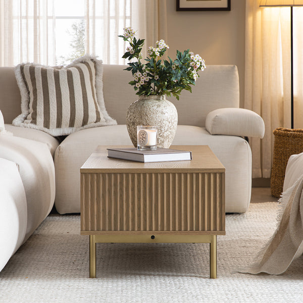 Richmond Ridged Coffee Table with Drawer, Light Ash