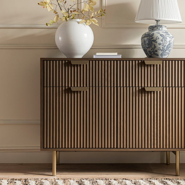 Richmond Ridged 2-Door Cabinet with Drawers, Dark Ash