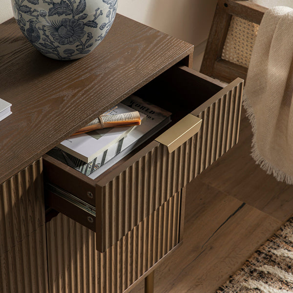 Richmond Ridged 2-Door Cabinet with Drawers, Dark Ash