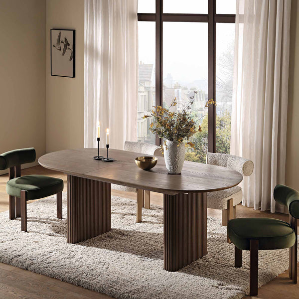 Maru Oval 6-8 Seater Extending Oak Pedestal Dining Table, Silver
