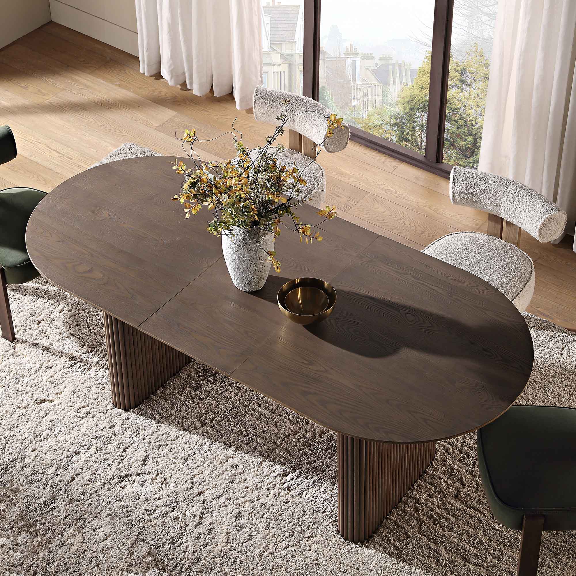 Maru Oval 6-8 Seater Extending Oak Pedestal Dining Table, Silver
