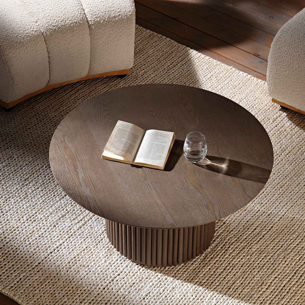Maru Round Oak Pedestal Coffee Table, Silver Oak