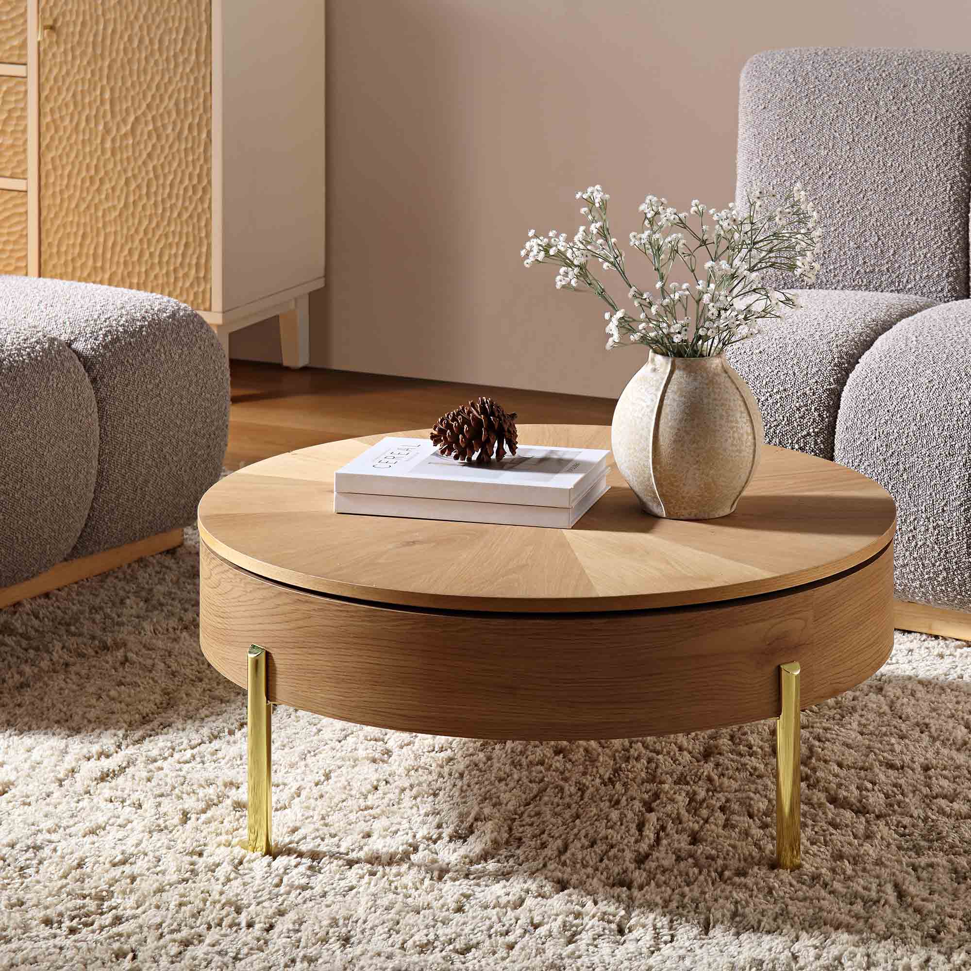 Bohdi Oak Round Rotating Coffee Table | daals.com