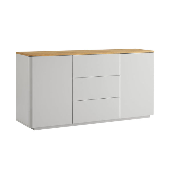 Agnes Curved Edge 2 Door 3 Drawer Wide Sideboard, Dove Gray with Oak Top