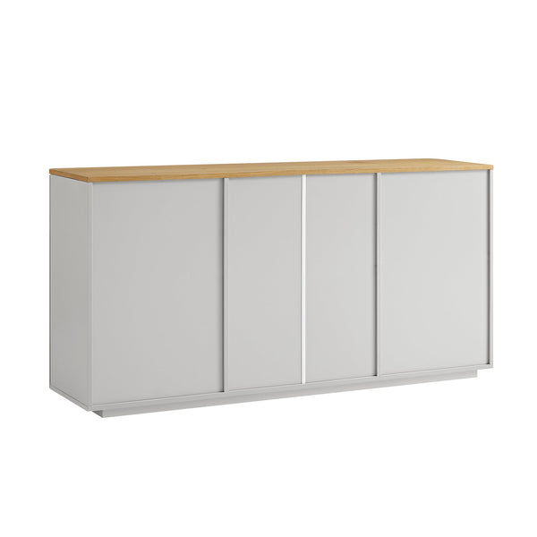 Agnes Curved Edge 2 Door 3 Drawer Wide Sideboard, Dove Gray with Oak Top