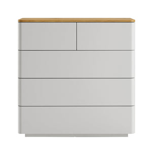 Agnes Curved Edge 5 Drawer Dresser, Dove Gray with Oak Top
