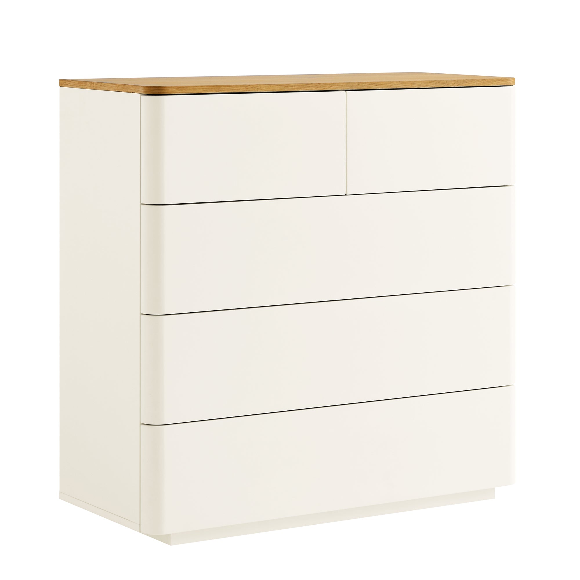 Agnes Curved Edge 5 Drawer Dresser, Off White with Oak Top - daals Agnes Curved Edge 5 Drawer Dresser, Off White with Oak Top - daals