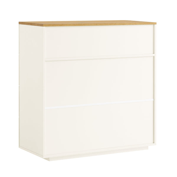 Agnes Curved Edge 5 Drawer Dresser, Off White with Oak Top