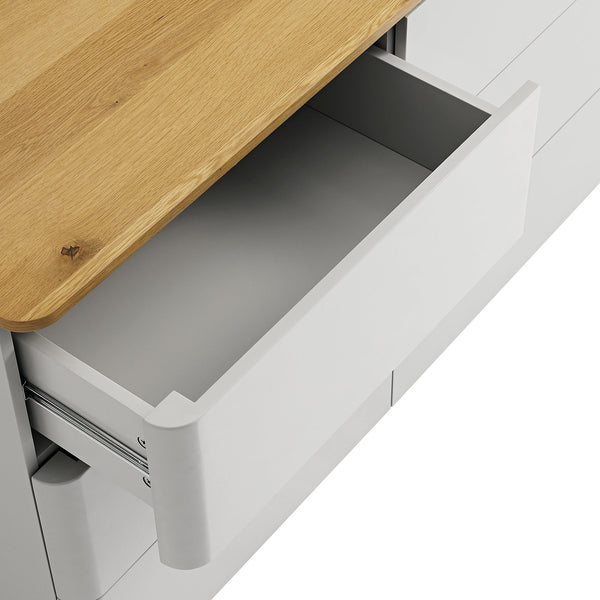 Agnes Curved Edge 6 Drawer Dresser, Dove Gray with Oak Top