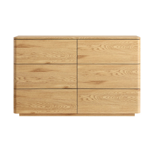 Agnes Curved Edge 6 Drawer Dresser, Natural