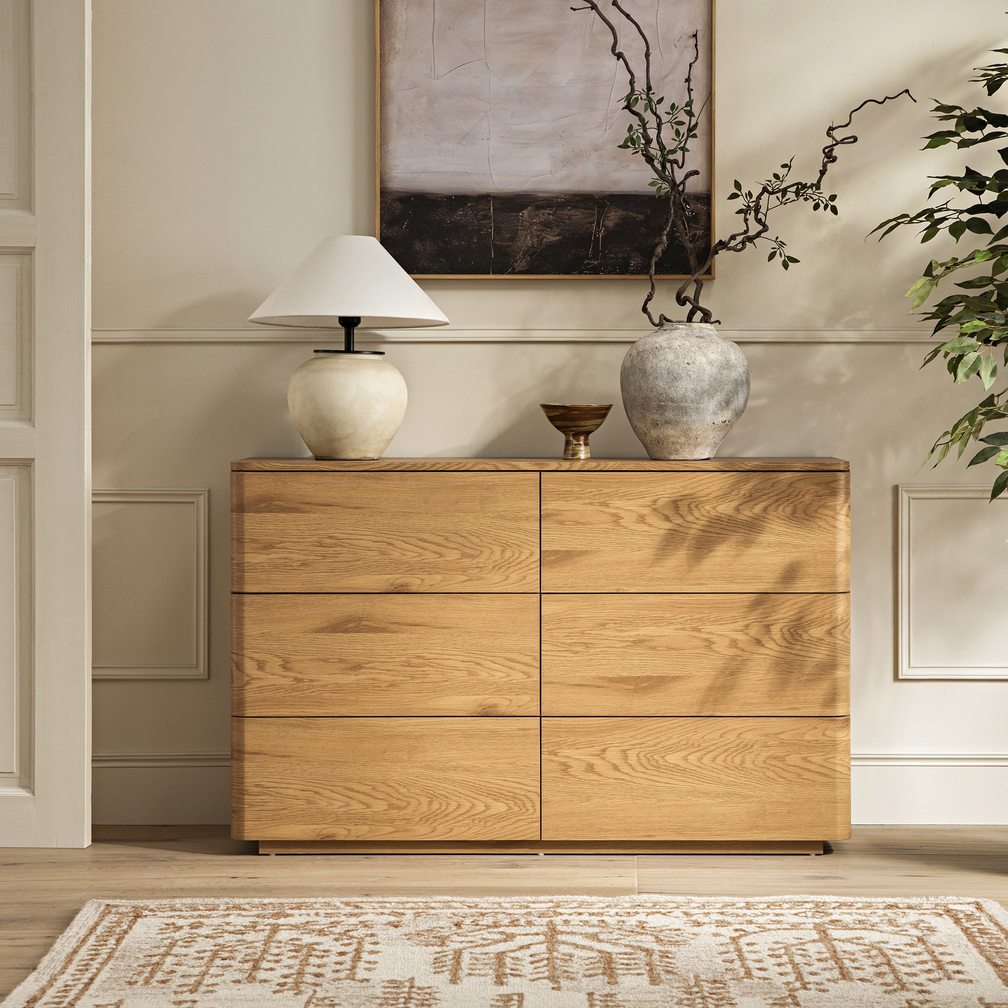 Drawer Rounded Esge Agnes Curved Edge 6 Drawer Dresser, Natural | daals.com