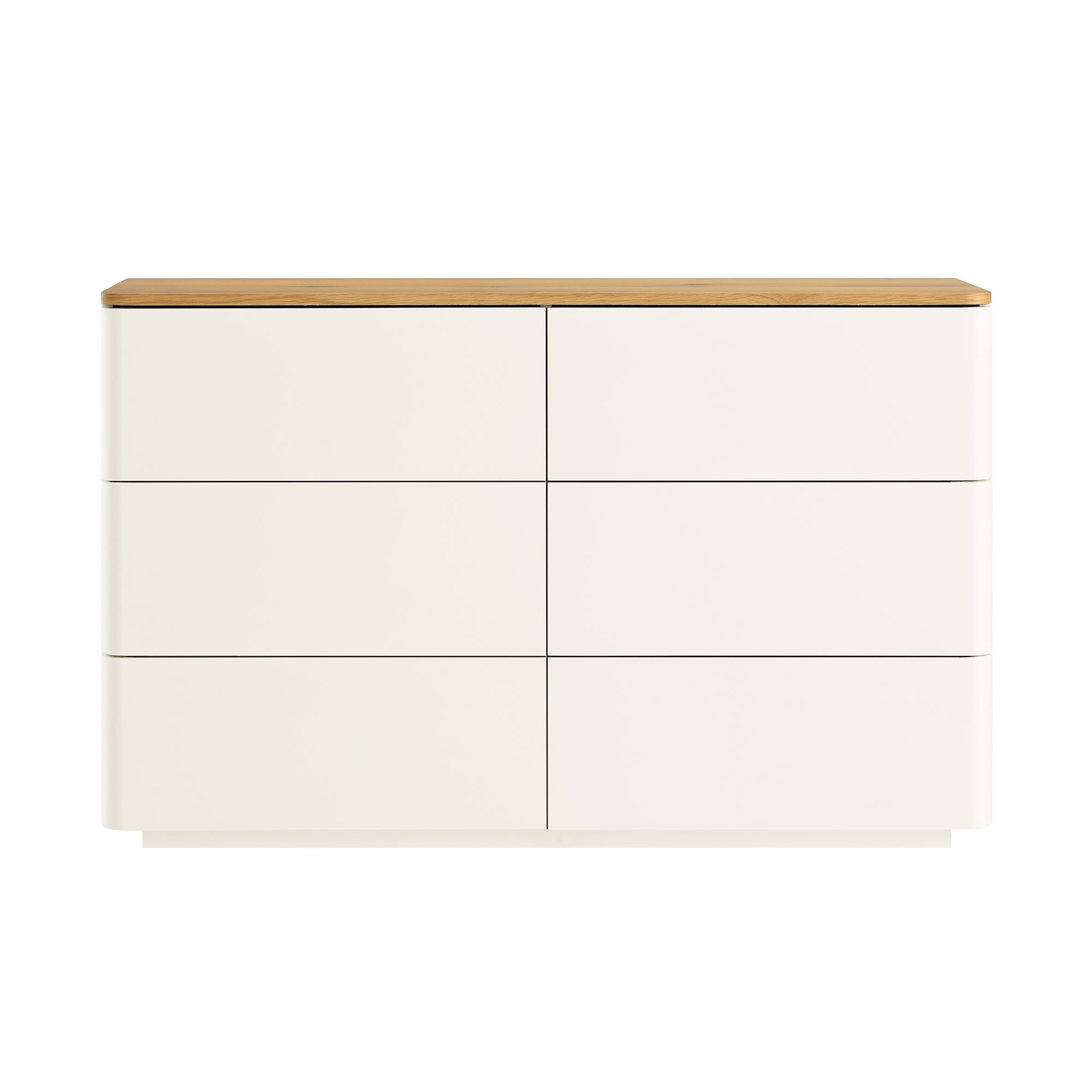Agnes Curved Edge 6 Drawer Dresser, Off White with Oak Top | daals.com Agnes Curved Edge 6 Drawer Dresser, Off White with Oak Top | daals.com