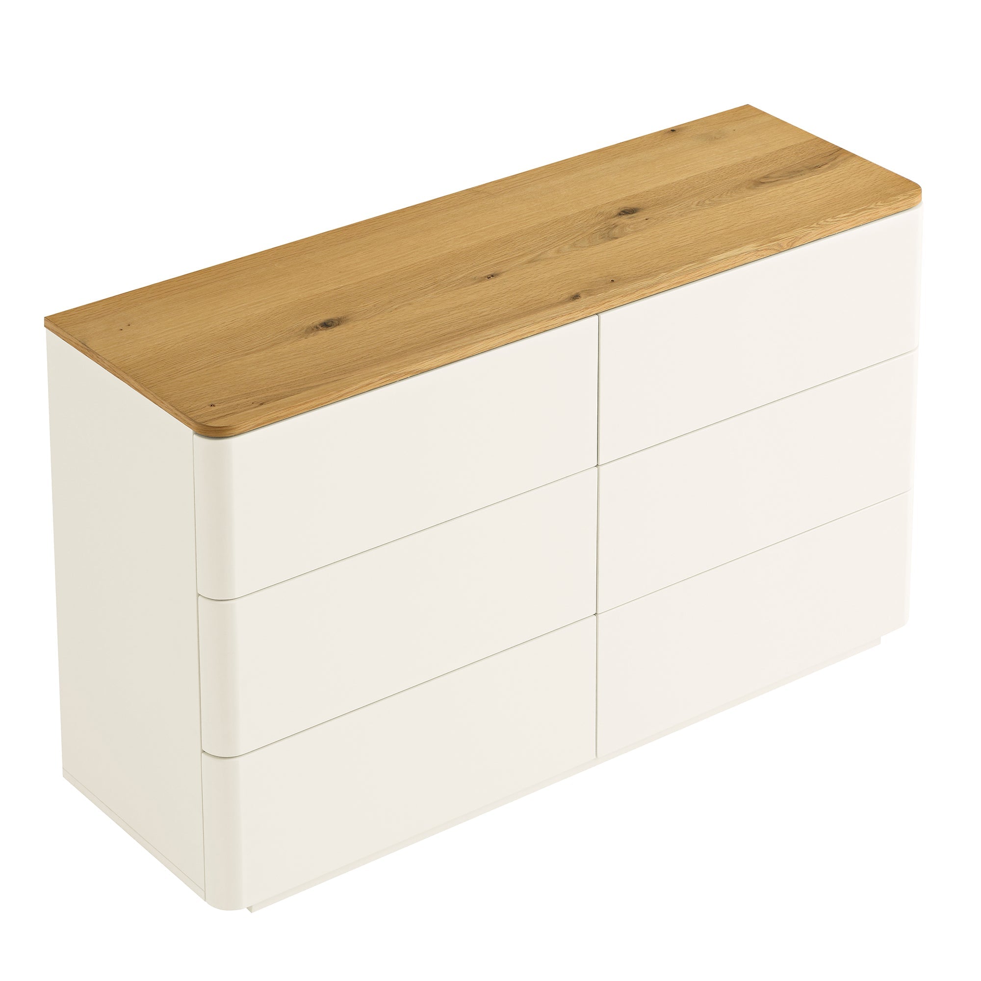 Agnes Curved Edge 6 Drawer Dresser, Off White with Oak Top | daals.com Agnes Curved Edge 6 Drawer Dresser, Off White with Oak Top | daals.com
