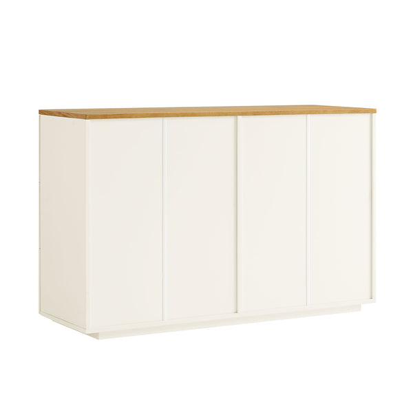 Agnes Curved Edge 6 Drawer Dresser, Off White with Oak Top