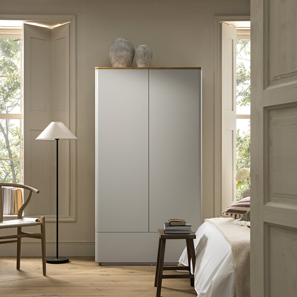 Agnes Curved Edge Double Closet, Dove Gray with Oak Top