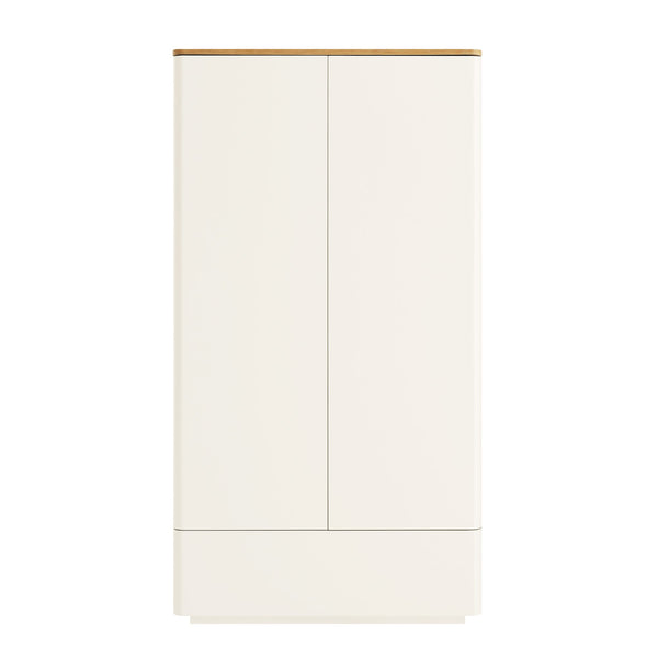 Agnes Curved Edge Double Closet, Off White with Oak Top
