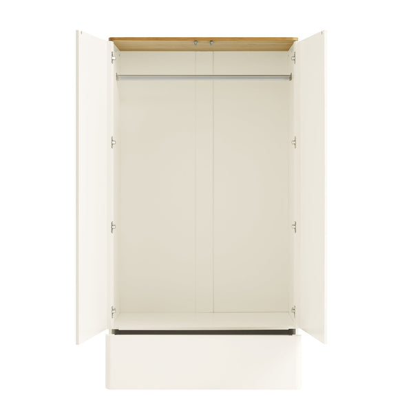 Agnes Curved Edge Double Closet, Off White with Oak Top