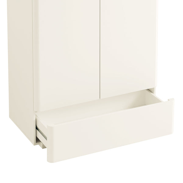 Agnes Curved Edge Double Closet, Off White with Oak Top