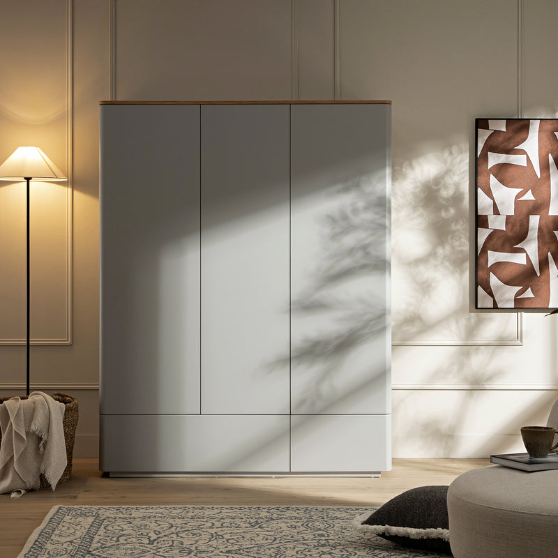 Agnes Curved Edge Triple Closet, Dove Gray with Oak Top