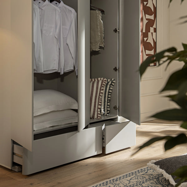 Agnes Curved Edge Triple Closet, Dove Gray with Oak Top