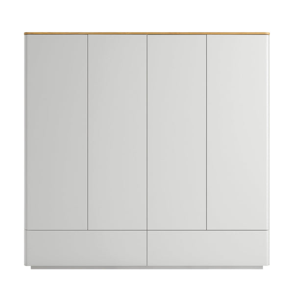 Agnes Curved Edge 4-Door Closet, Dove Gray with Oak Top