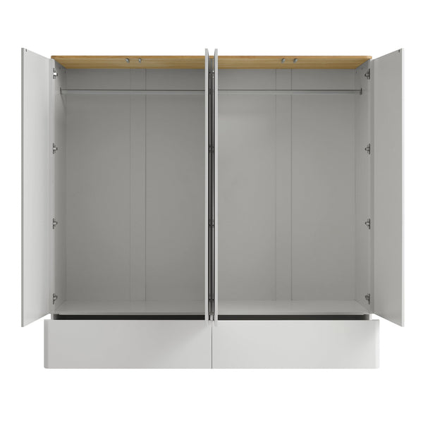 Agnes Curved Edge 4-Door Closet, Dove Gray with Oak Top