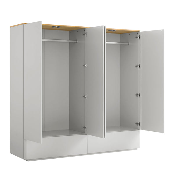 Agnes Curved Edge 4-Door Closet, Dove Gray with Oak Top