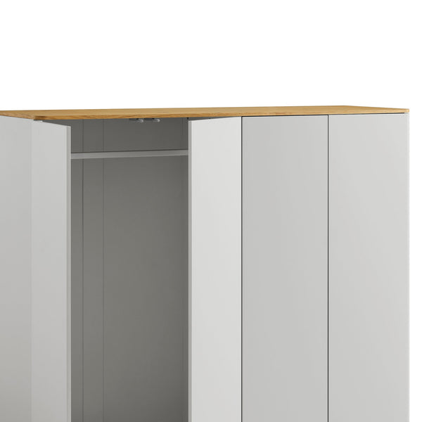 Agnes Curved Edge 4-Door Closet, Dove Gray with Oak Top