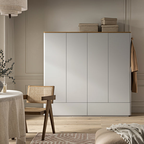 Agnes Curved Edge 4-Door Closet, Dove Gray with Oak Top