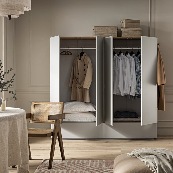 Agnes Curved Edge 4-Door Closet, Dove Gray with Oak Top