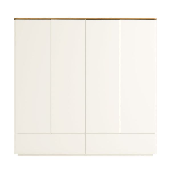 Agnes Curved Edge 4-Door Closet, Off White with Oak Top