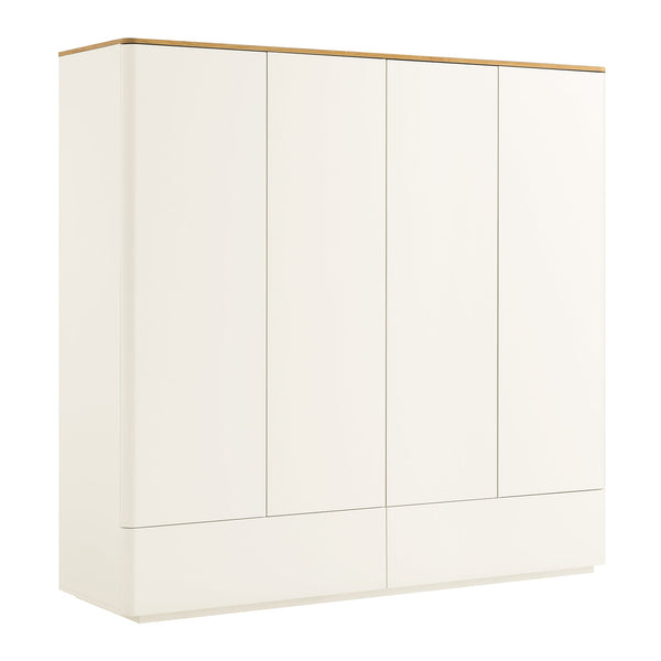 Agnes Curved Edge 4-Door Closet, Off White with Oak Top