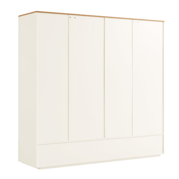 Agnes Curved Edge 4-Door Closet, Off White with Oak Top