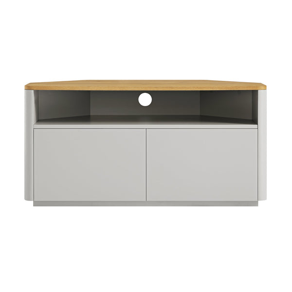 Agnes Curved Edge Corner TV Unit, Dove Gray with Oak Top