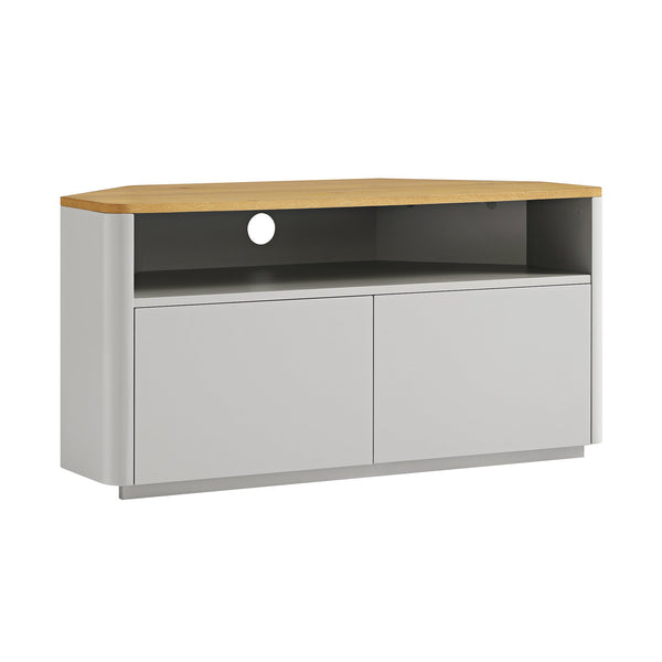 Agnes Curved Edge Corner TV Unit, Dove Gray with Oak Top