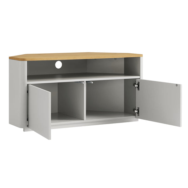Agnes Curved Edge Corner TV Unit, Dove Gray with Oak Top