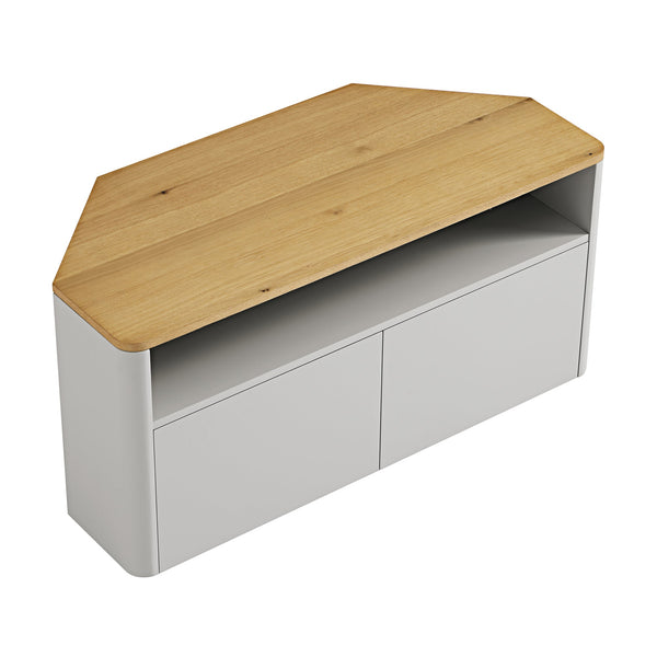 Agnes Curved Edge Corner TV Unit, Dove Gray with Oak Top