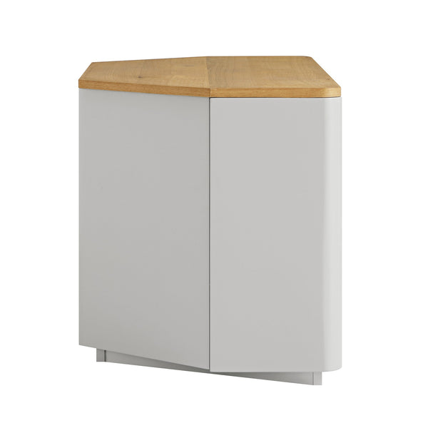 Agnes Curved Edge Corner TV Unit, Dove Gray with Oak Top