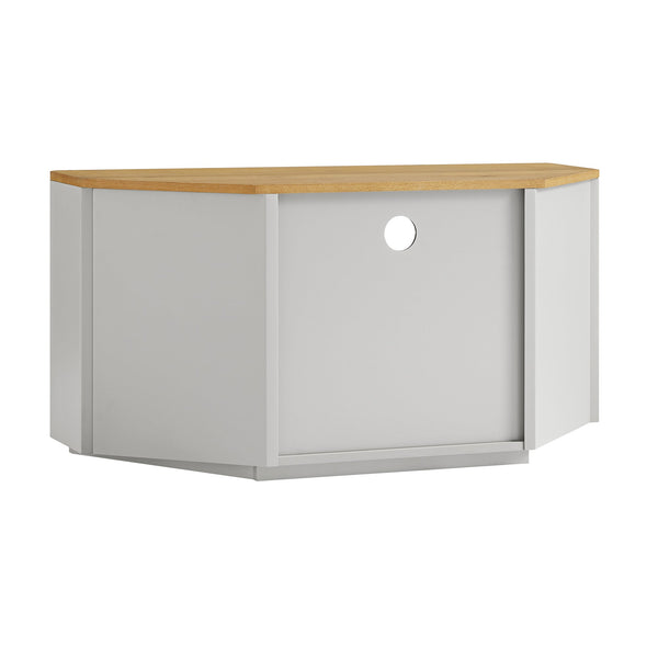Agnes Curved Edge Corner TV Unit, Dove Gray with Oak Top