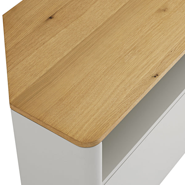 Agnes Curved Edge Corner TV Unit, Dove Gray with Oak Top