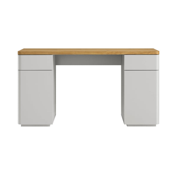 Agnes Curved Edge Desk with Storage, Dove Gray with Oak Top