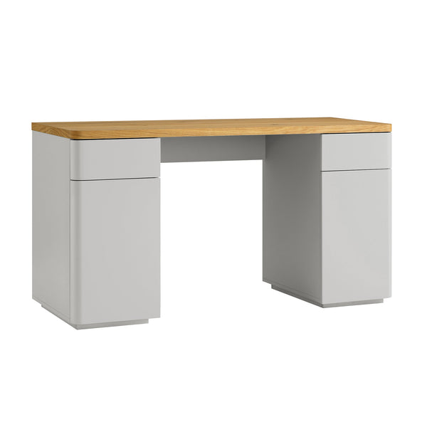 Agnes Curved Edge Desk with Storage, Dove Gray with Oak Top