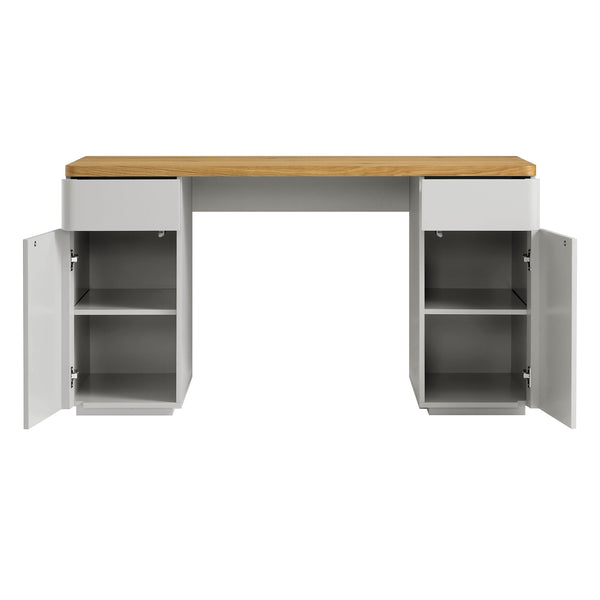Agnes Curved Edge Desk with Storage, Dove Gray with Oak Top