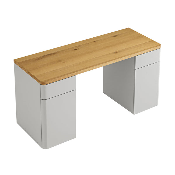 Agnes Curved Edge Desk with Storage, Dove Gray with Oak Top