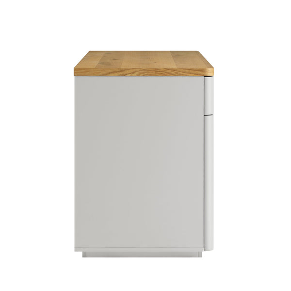 Agnes Curved Edge Desk with Storage, Dove Gray with Oak Top