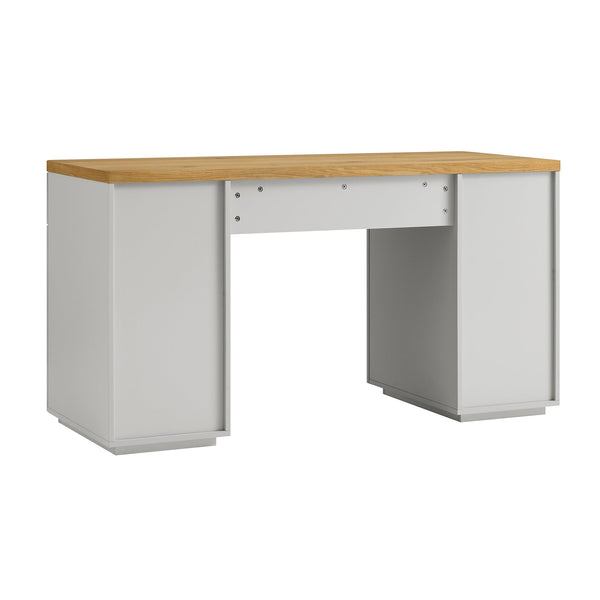 Agnes Curved Edge Desk with Storage, Dove Gray with Oak Top
