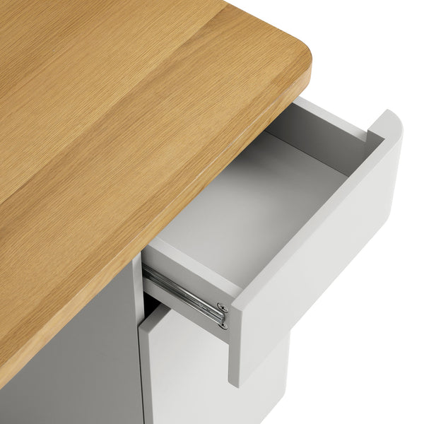 Agnes Curved Edge Desk with Storage, Dove Gray with Oak Top