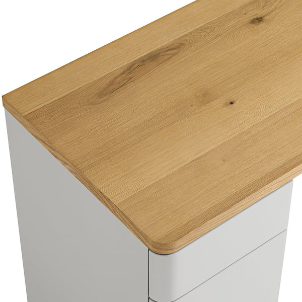 Agnes Curved Edge Desk with Storage, Dove Gray with Oak Top