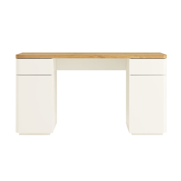 Agnes Curved Edge Desk with Storage, Off White with Oak Top