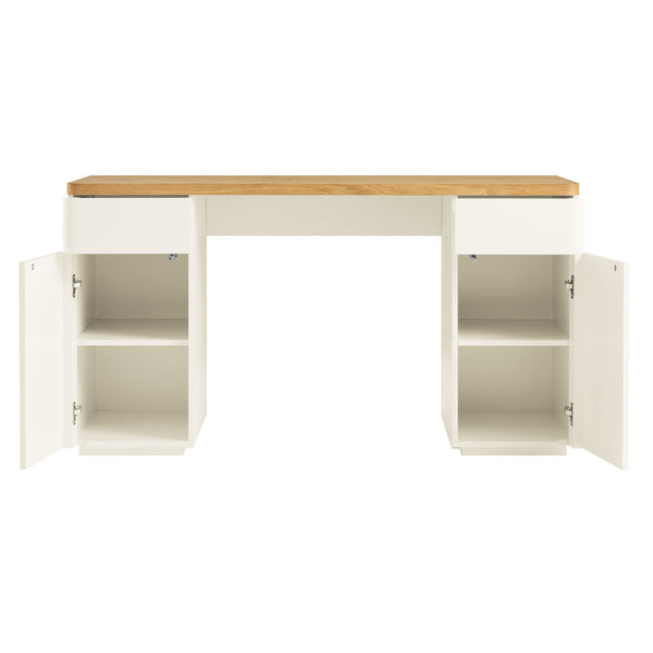 Agnes Curved Edge Desk with Storage, Off White with Oak Top